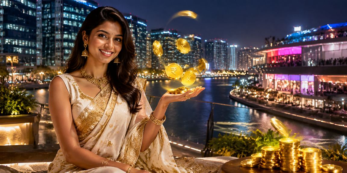 Indian woman enjoying cashback bonus with 16607 betting platform