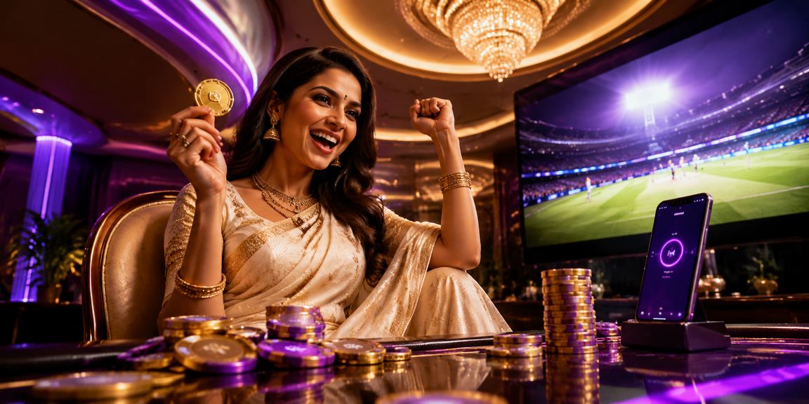Indian woman responsibly enjoying online casino games with 16607